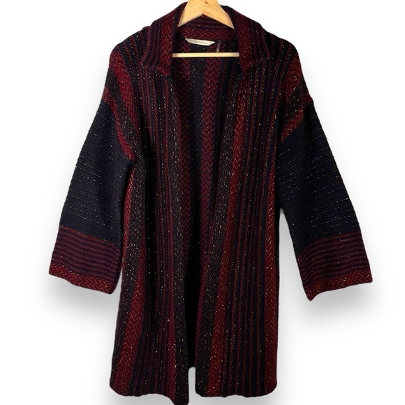 Soft Surroundings Maya Open Front Cardigan Jacket, Red/Blue Metallic, Size Large - Picture 1 of 12